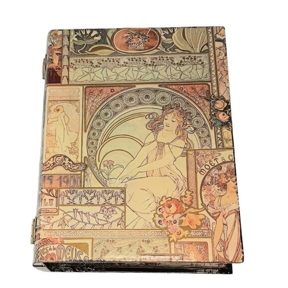 Decoupaged Laquer Box Alphonse Mucha La Peinture Laquered Trinket Jewelry Box - Picture 1 of 15